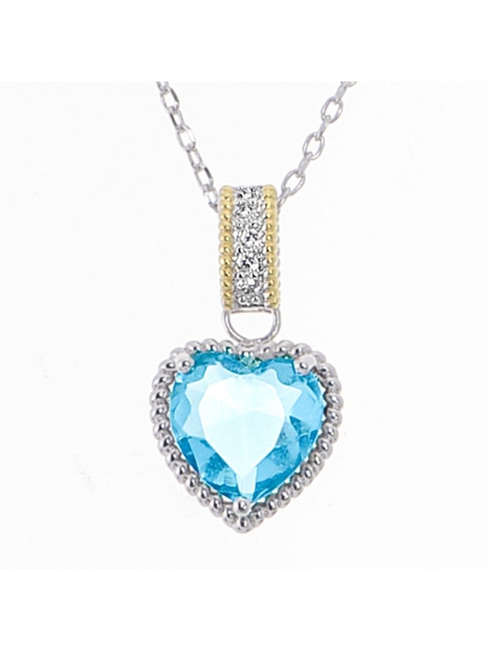 Heart-Shaped Swiss Blue Topaz CZ Necklace